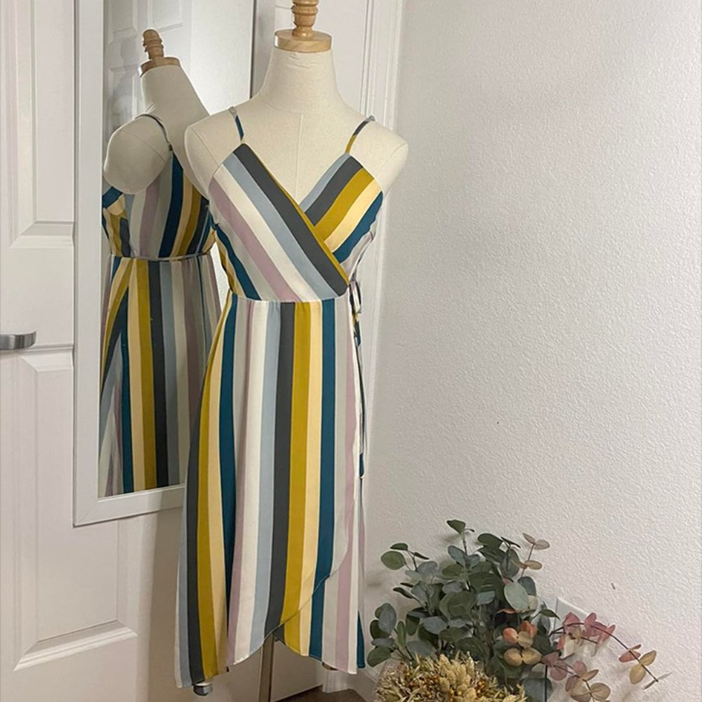 Leith | Stripped Multiple Colors Strap Wrap Dress - image 2